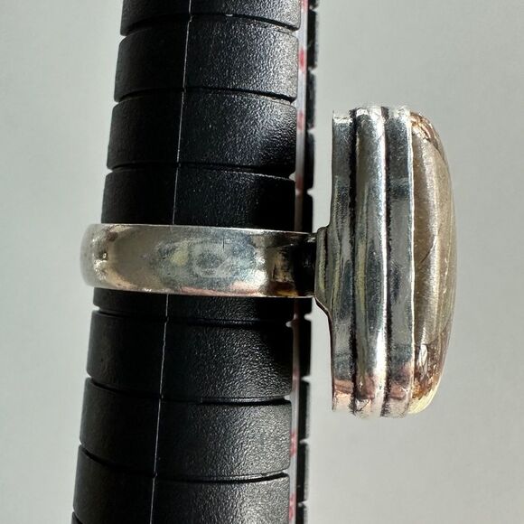 NEW Agate Square / Princess Ring 925 Silver Overlay Cream Brown Triangle Size 5 - Picture 8 of 13